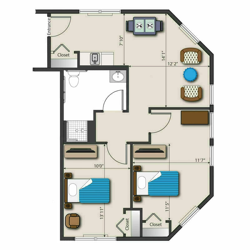 Comfortable living with a two-bedroom furnished apartment at Mira Vie at Clifton, a premier retirement community. Our thoughtfully designed floor plan optimized for senior lifestyle.