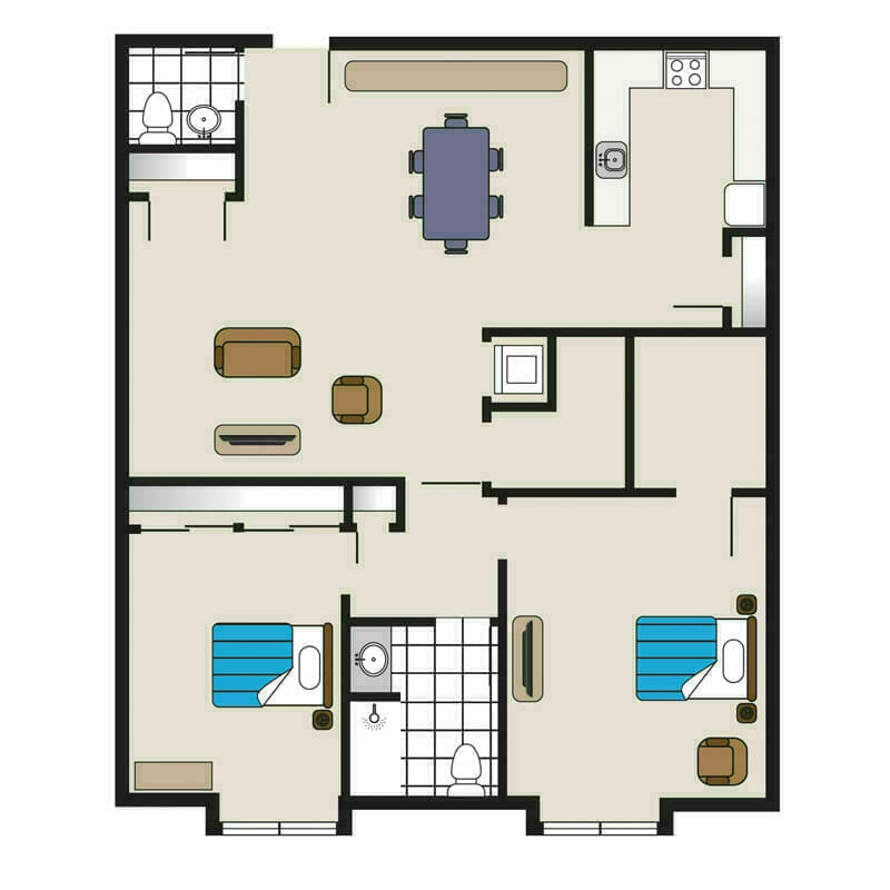 Our furnished two-bedroom apartment floor plans at Mira Vie, Fanwood's premier retirement community.