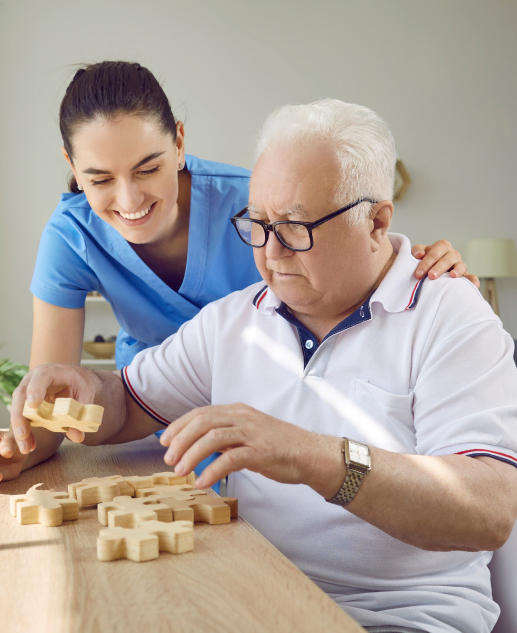 At Mira Vie at Brick, our caregivers prioritize cognitive activities like puzzles for the seniors in our retirement community.