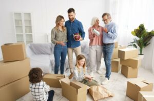 a young family of 4 help their grandparents downsize and move to assisted living